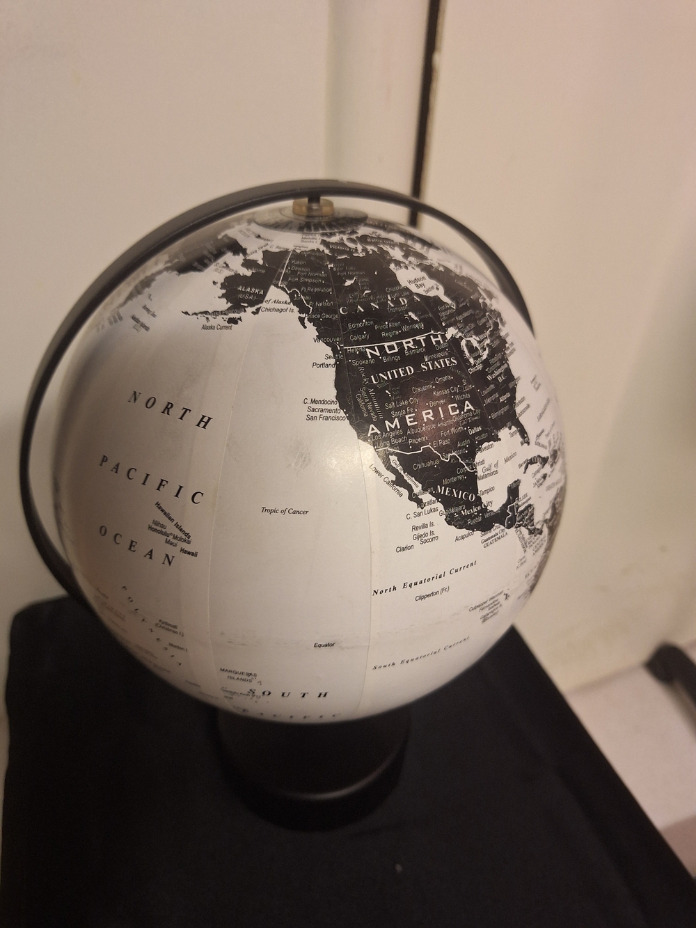 Black and Off White World Decorative Globe - Home Accent 13" Tall